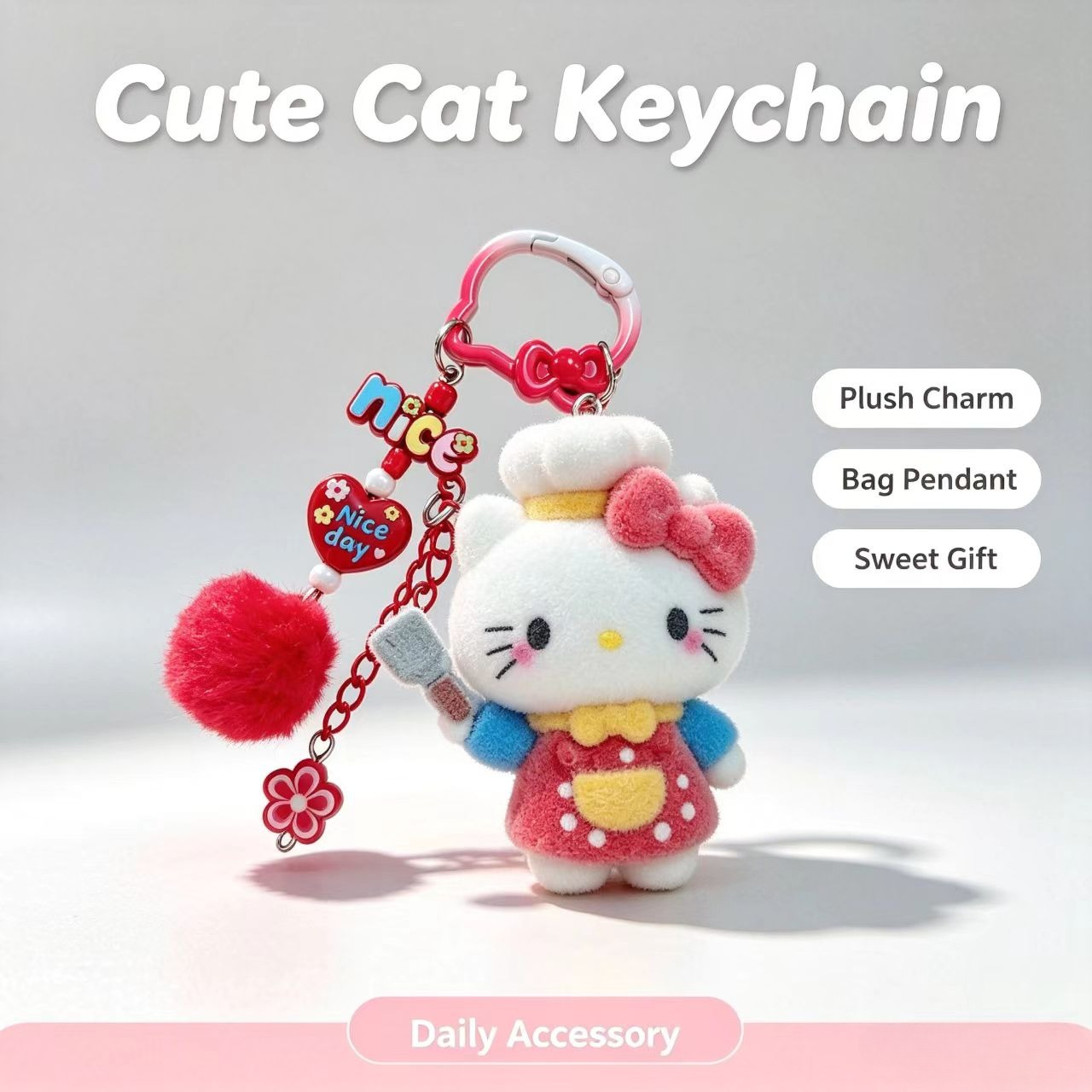 Women Accessories Pack - Chaveiro de Gato Flocado da Moda,