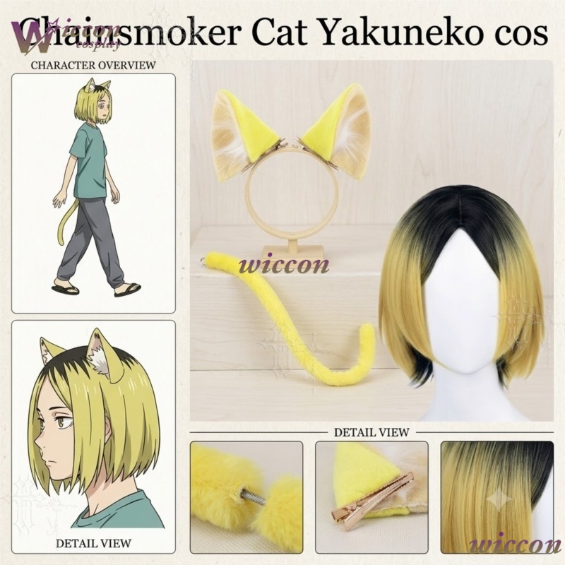 Women Accessories Kit - Peruca de Cosplay Chainsmoker Cat Etsushimaru