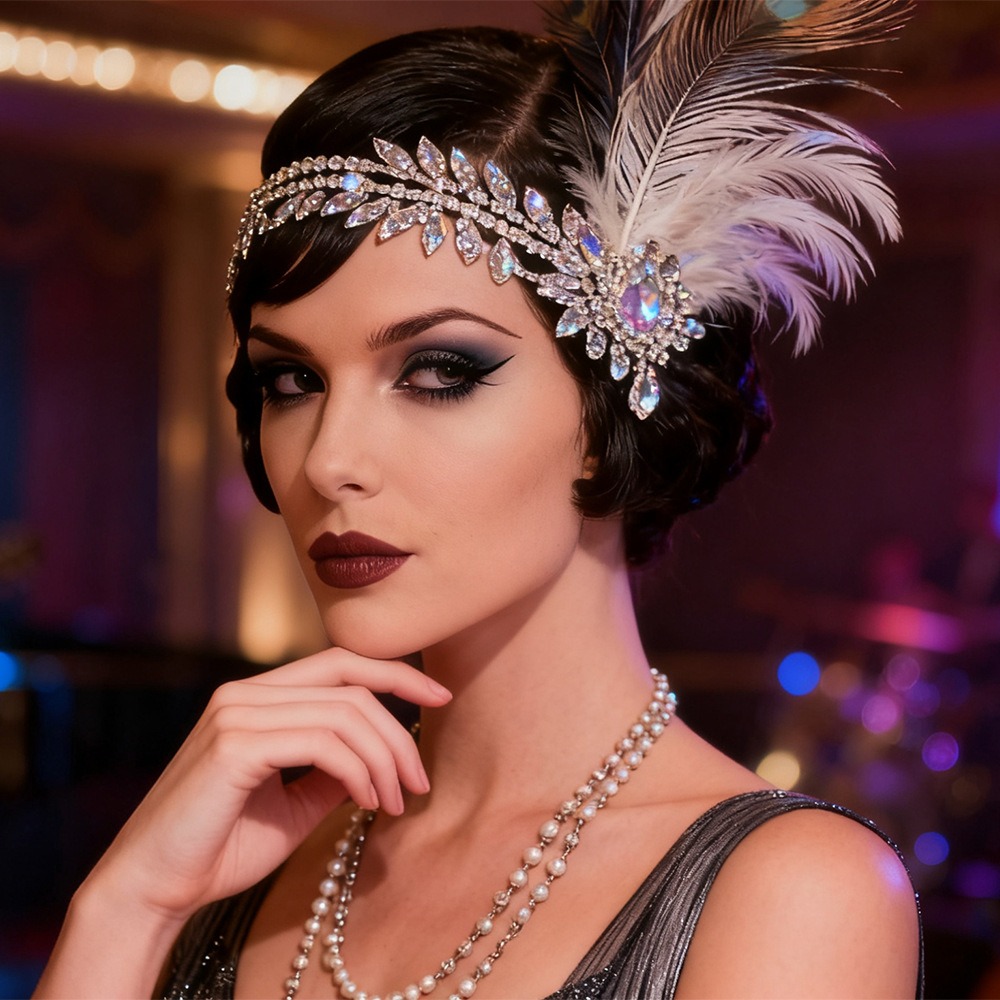 Women'S Accessories In The 1920S - Retro vintage pena bandana lantejoulas cristal